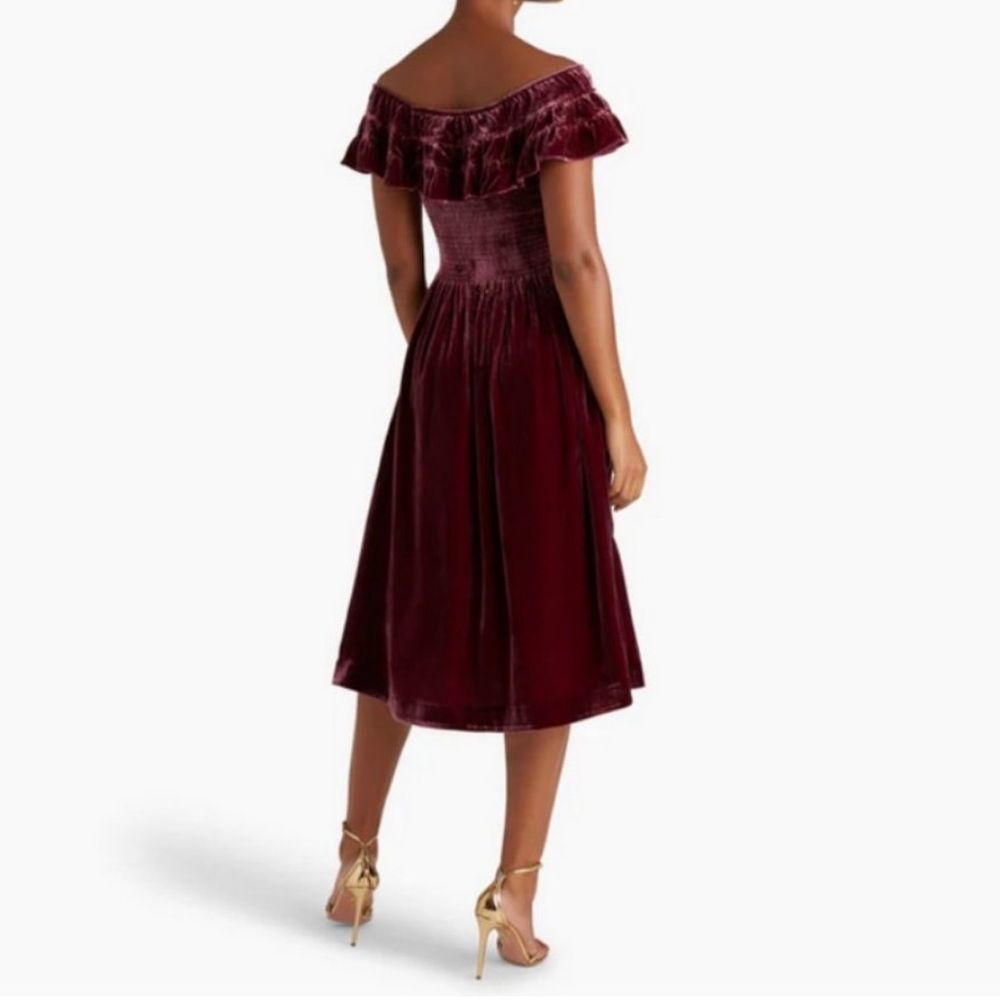 NWT Hill House Women's The Akilah Nap Midi Ruffle Dress Burgundy Velvet - Picture 3 of 14